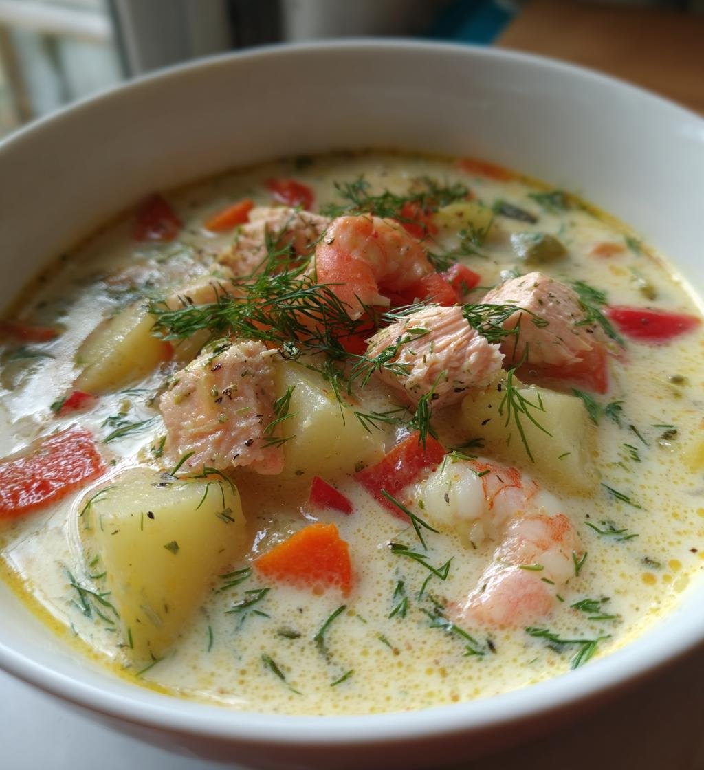 Laxsoppa med räkor - Enkel och Krämig Soppa för Middagen - steg för steg