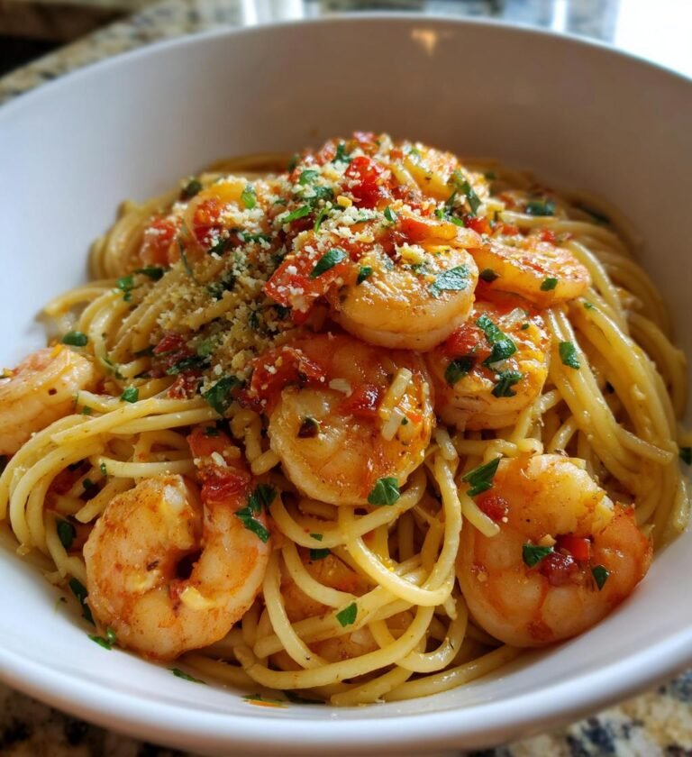 räkpasta med vitlök och chili