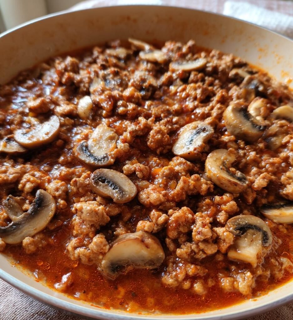 köttfärssås med champinjoner