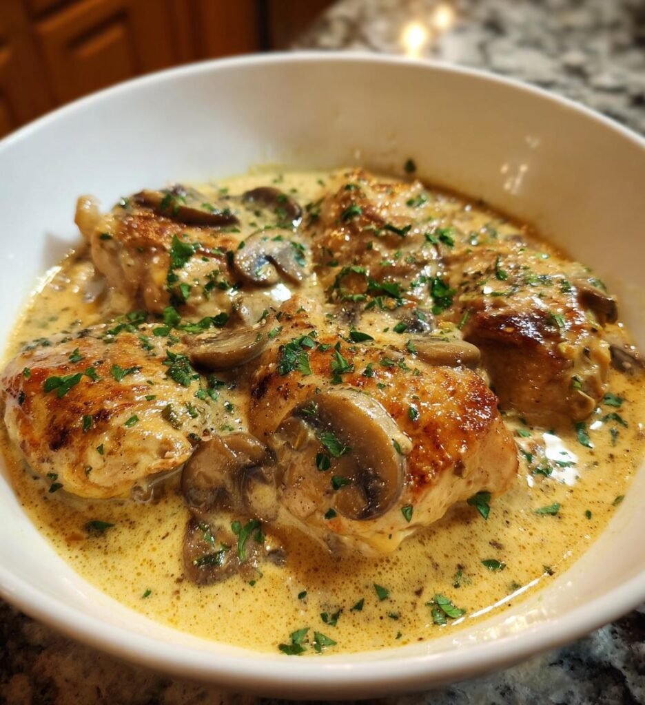 kyckling gryta med champinjoner