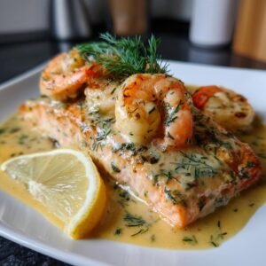 lax i ugn med räkor