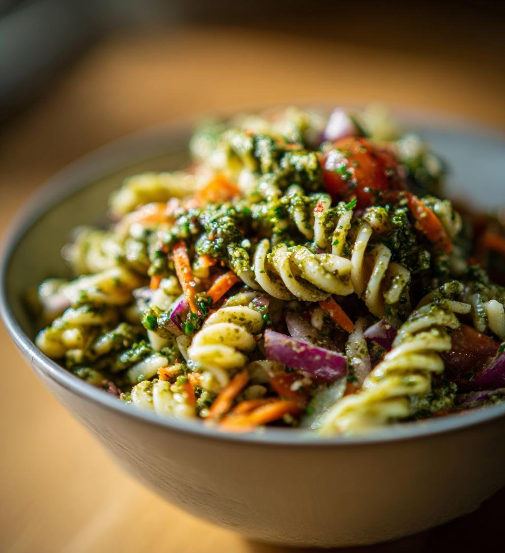 Sallad med pasta och pesto recept – Enkel och God måltid - steg för steg