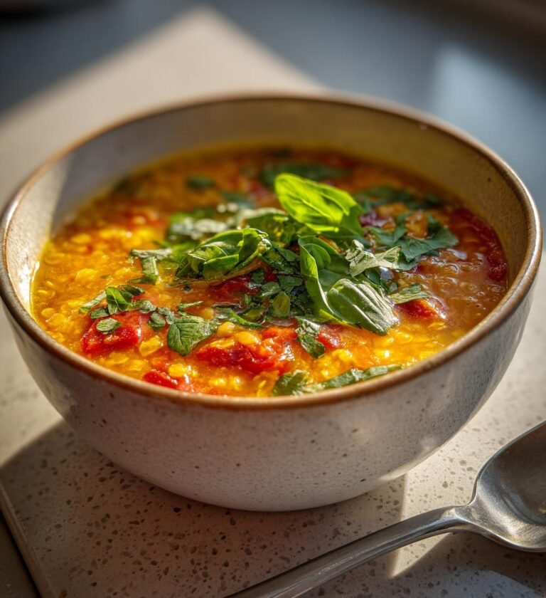 vegetarisk soppa med röda linser