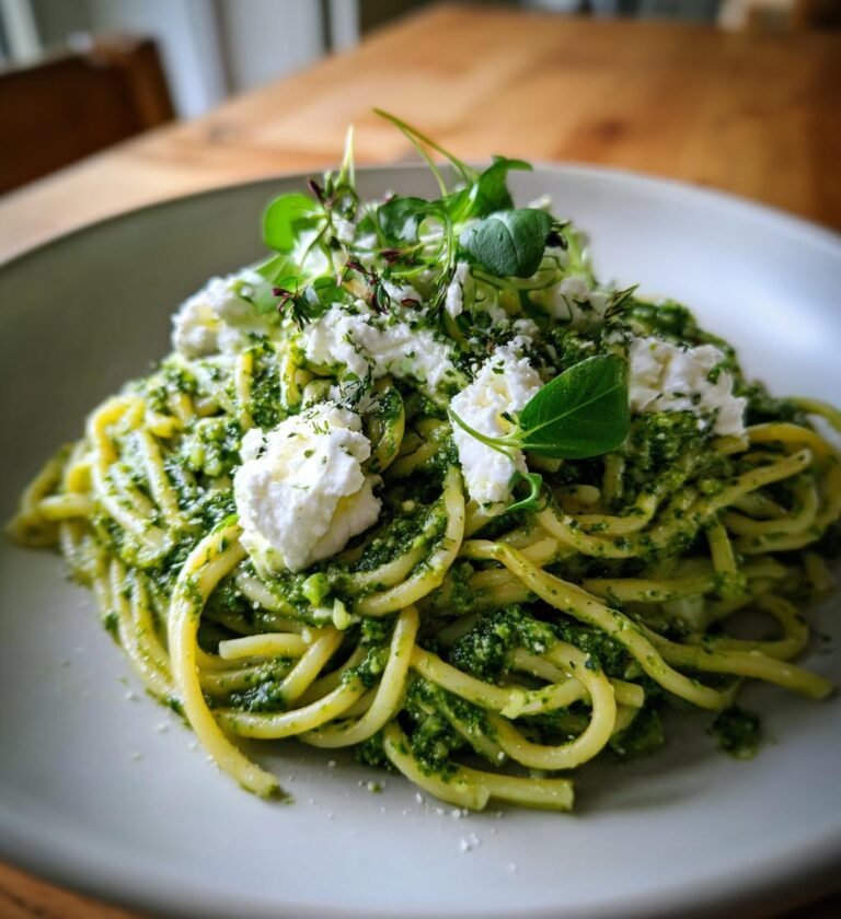 pasta med ärtpesto och ricotta
