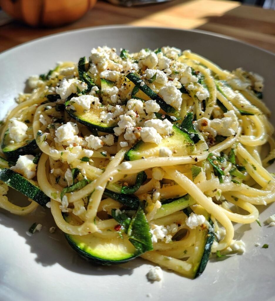 pasta med zucchini och fetaost