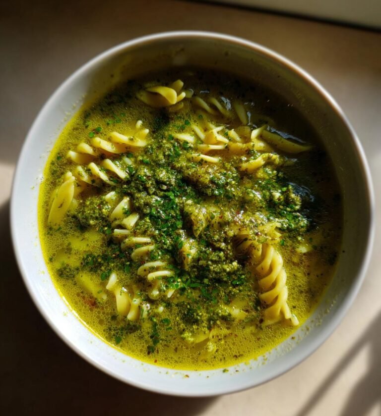 grönsakssoppa med pasta och pesto