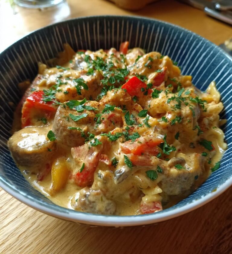 vegetarisk korv stroganoff recept