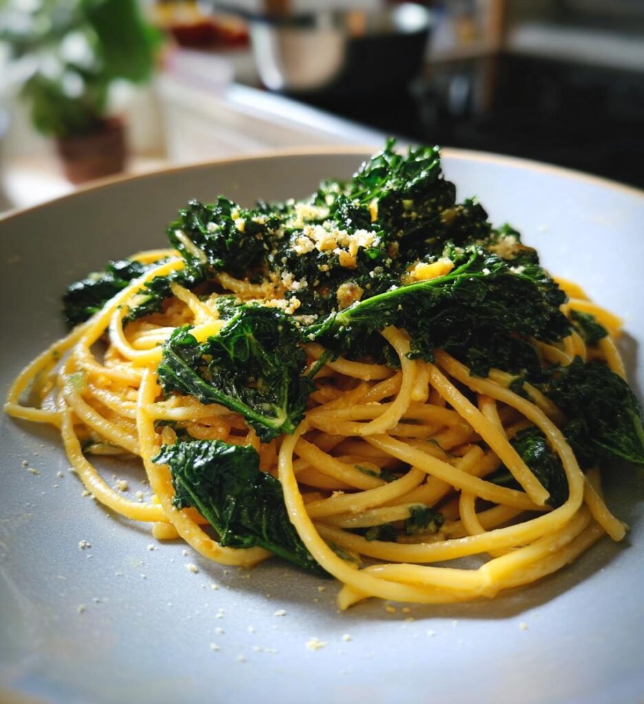 pasta med grönkål och vitlök recept