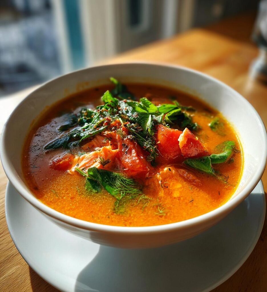 laxsoppa med tomat och fänkål