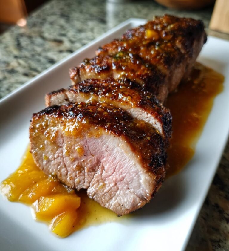 fläskfilé med persikosås recept