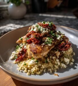 kyckling med fetaost och soltorkade tomater i ugn