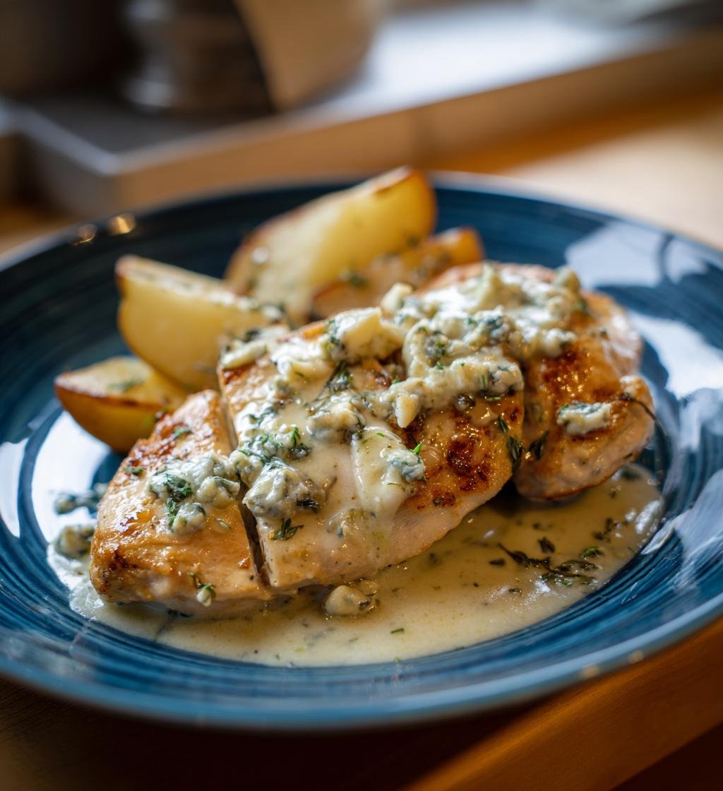 Kyckling med blåmögelost och päron – Enkel och krämig middag