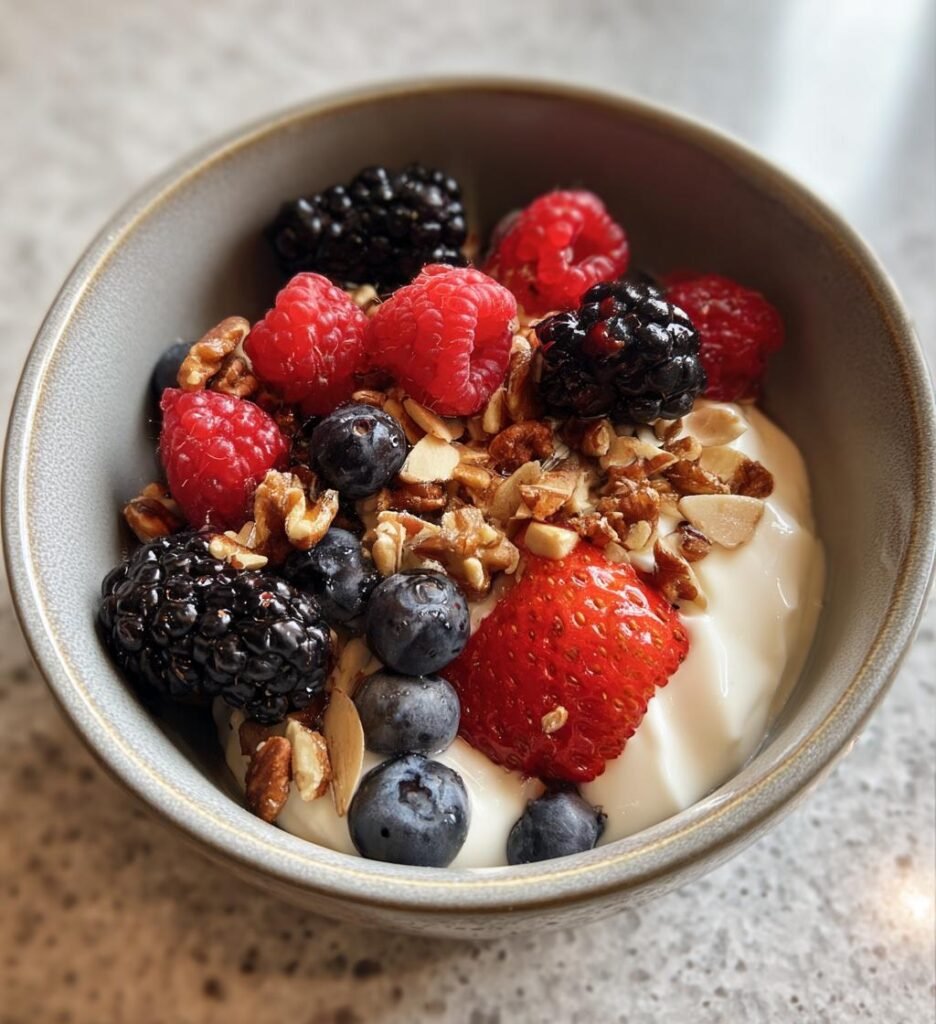 kesella frukost med bär och nötter