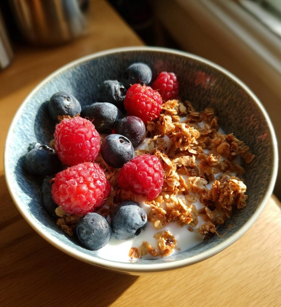 frukostbowl med granola och bär