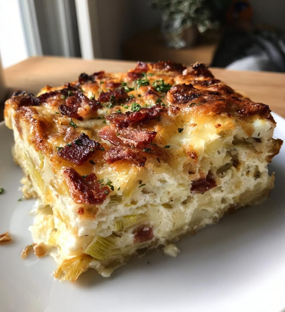 gratäng med purjolök och bacon