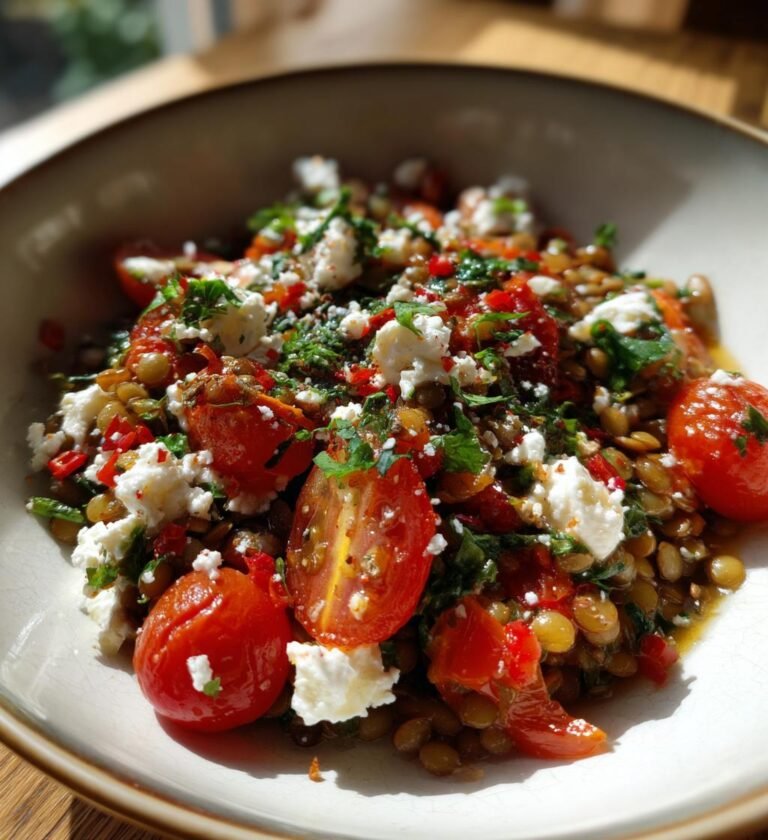 linssallad med fetaost och tomat