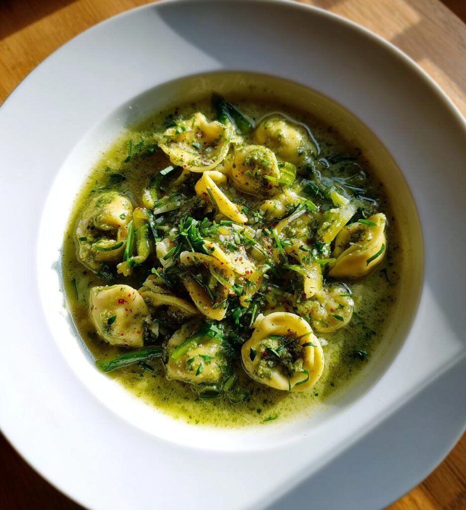 grönsakssoppa med pasta och pesto