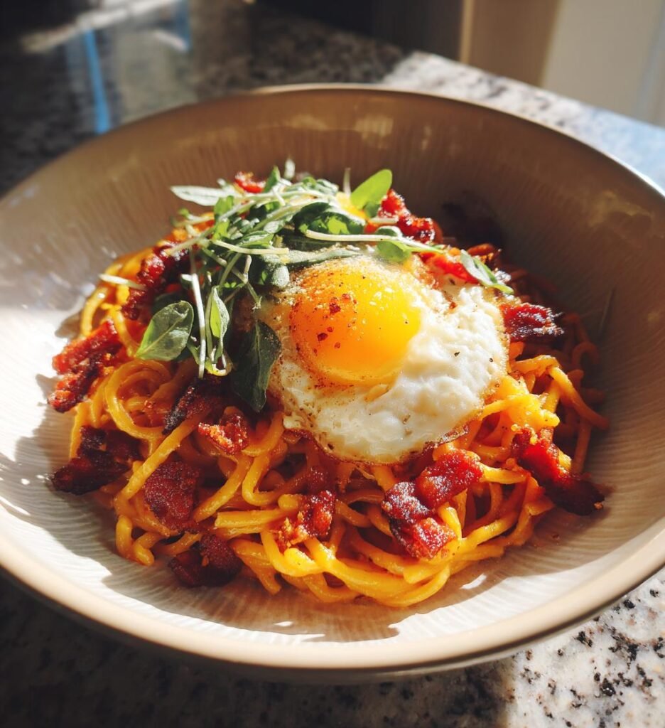 pasta med bacon och ägg recept