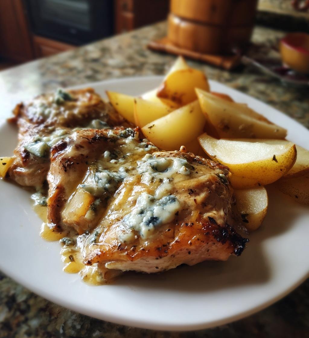 Kyckling med blåmögelost och päron – Enkel och krämig middag - steg för steg