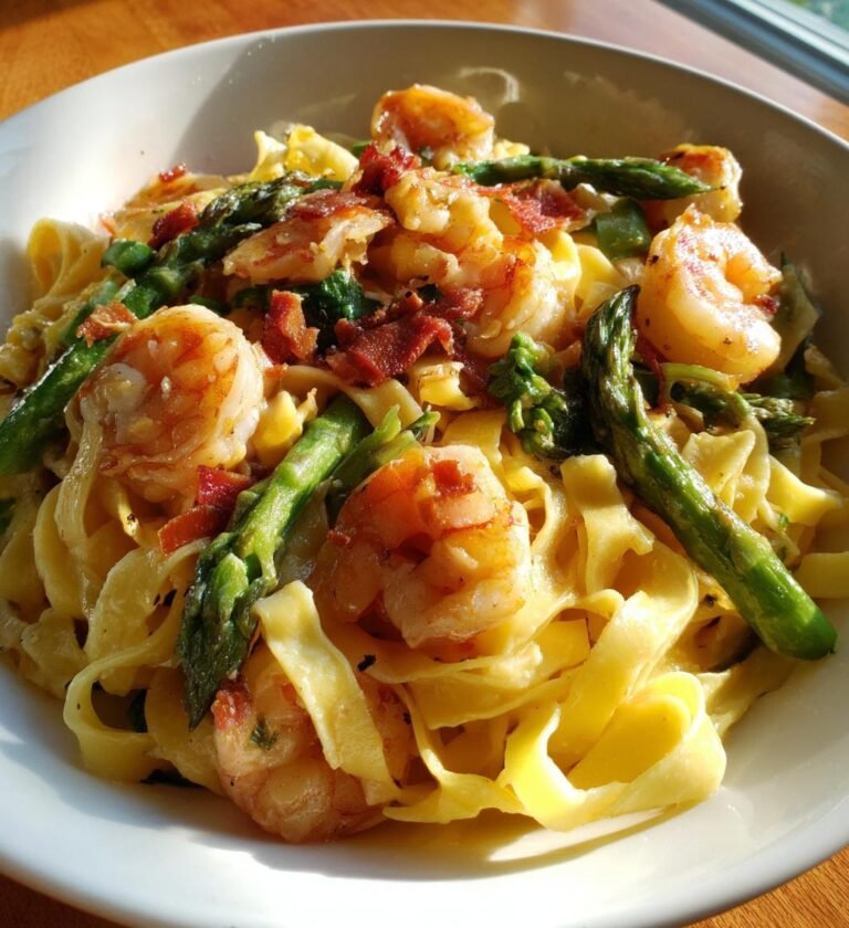 tagliatelle med räkor och sparris