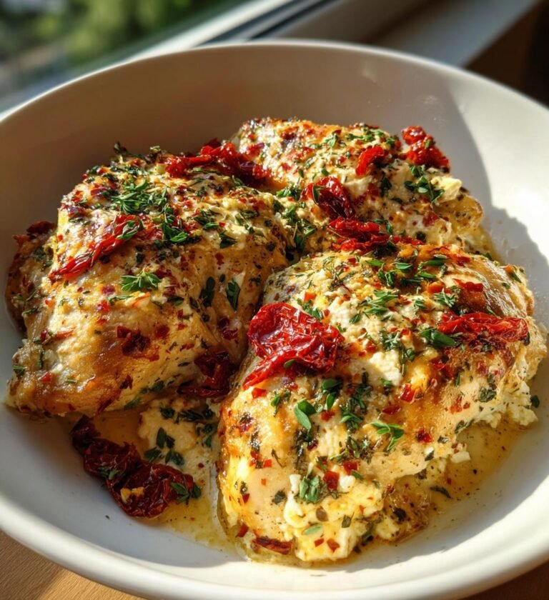 kyckling med fetaost och soltorkade tomater i ugn