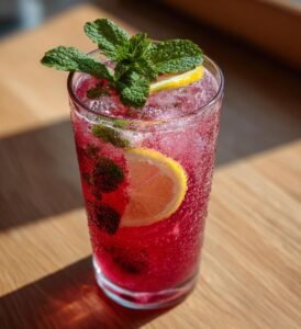 Iskall hallonlemonad med mynta och citron