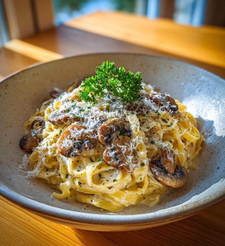 krämig svamppasta med grädde och parmesan
