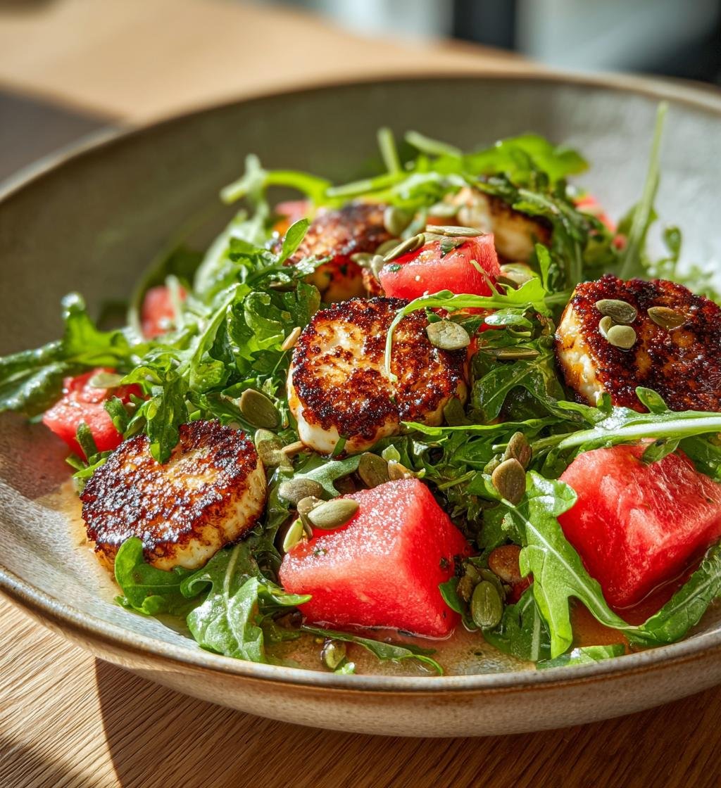 Krispig sommarsallad med halloumi och vattenmelon - Enkel och God