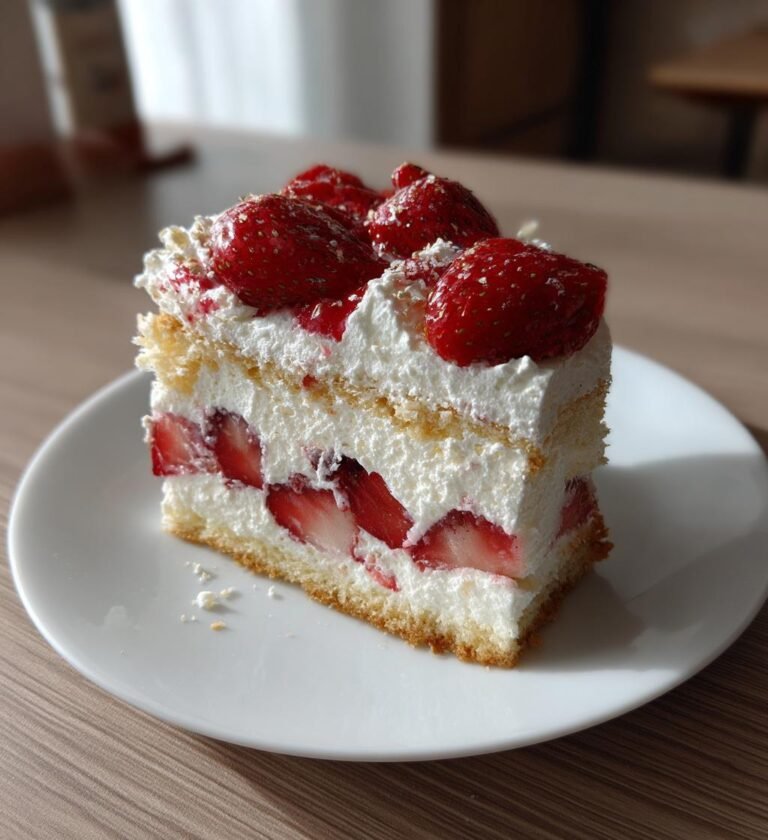 Somrig glasstårta med maräng och jordgubbar