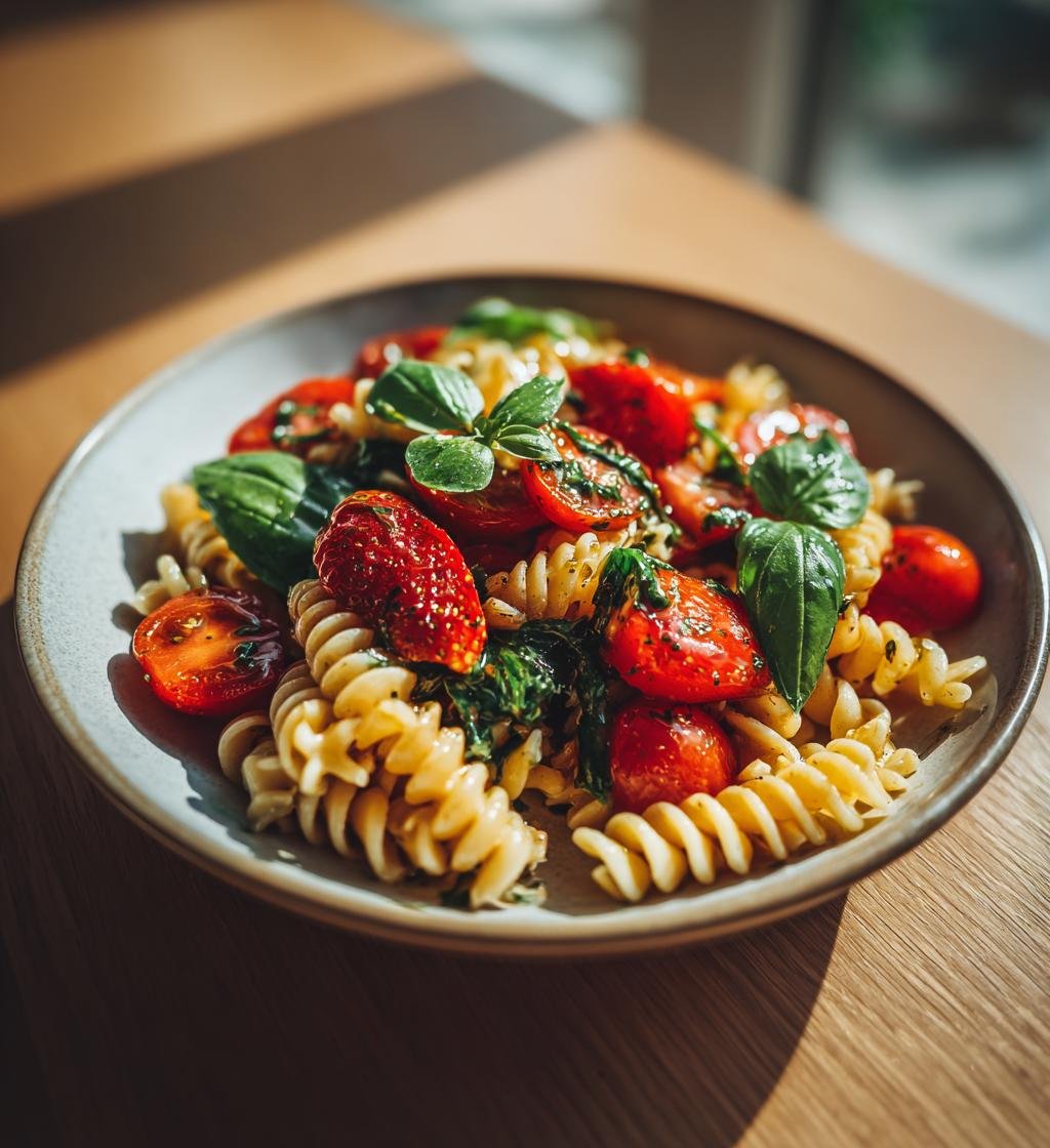Somrig pastasallad med jordgubbar och basilika - Enkel och God - steg för steg
