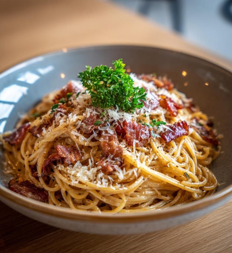 krämig pasta carbonara med parmesan