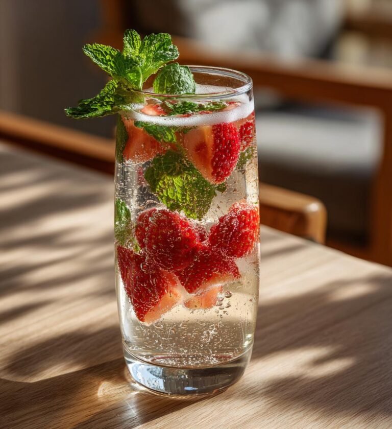 Fräsch sommardrink med jordgubbar och prosecco