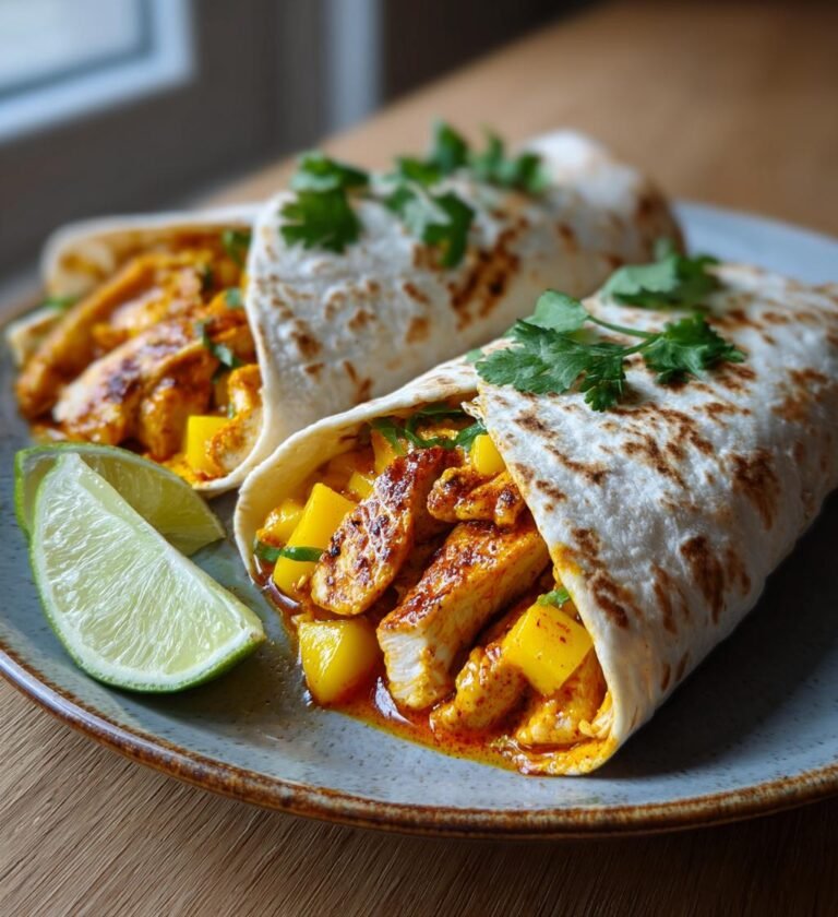 Snabb kycklingwrap med curry och mango