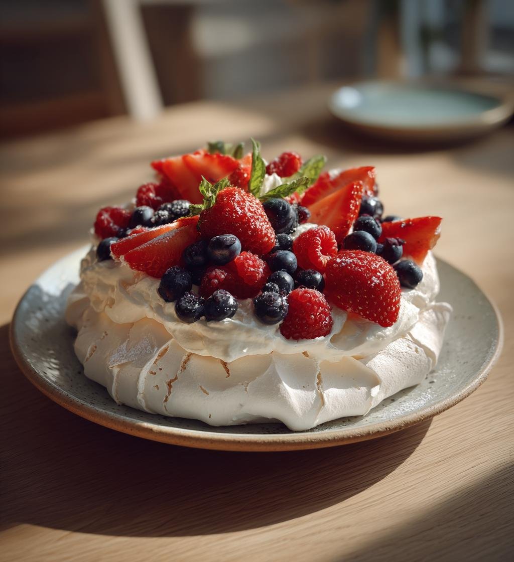 Somrig pavlova med grädde och färska bär – Enkel och God Dessert