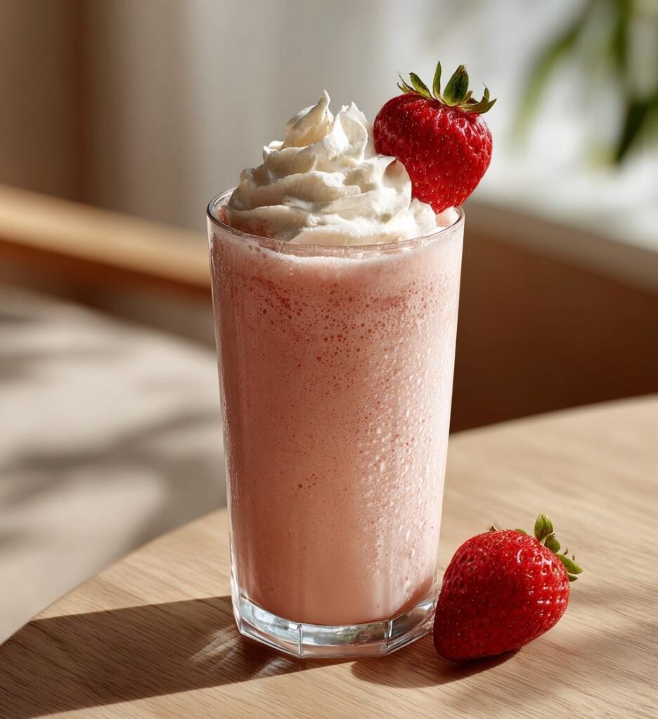 jordgubbsmilkshake med glass och grädde
