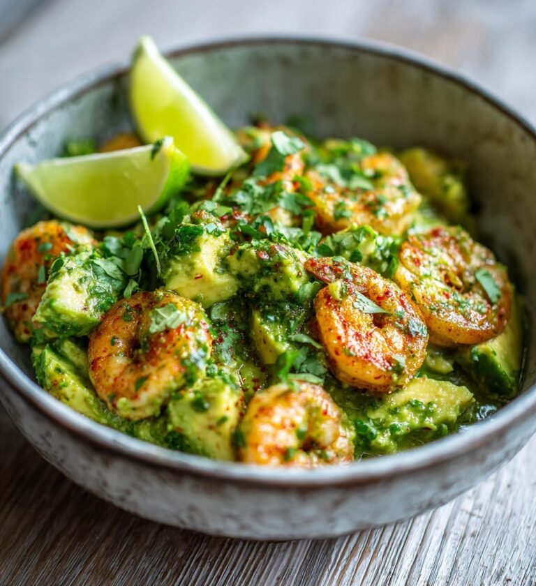 Krämig avokadosallad med räkor och lime