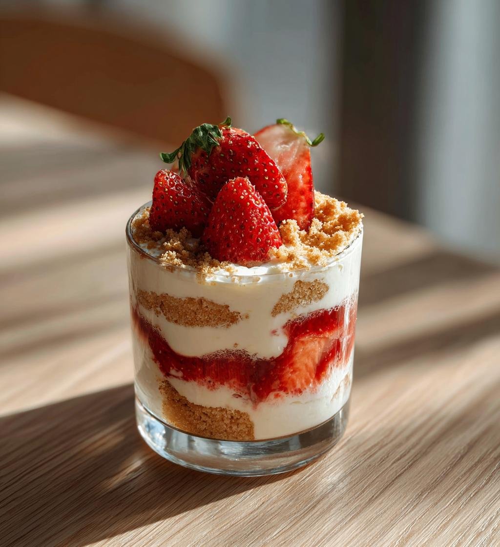 Jordgubbscheesecake i glas med digestivesmulor – Enkel och krämig dessert - steg för steg