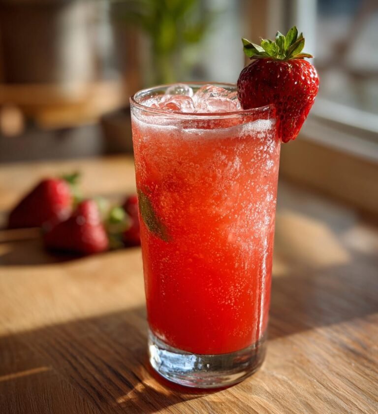 Hemgjord rabarberdrink med jordgubbar och lime