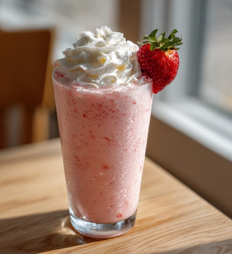 jordgubbsmilkshake med glass och grädde