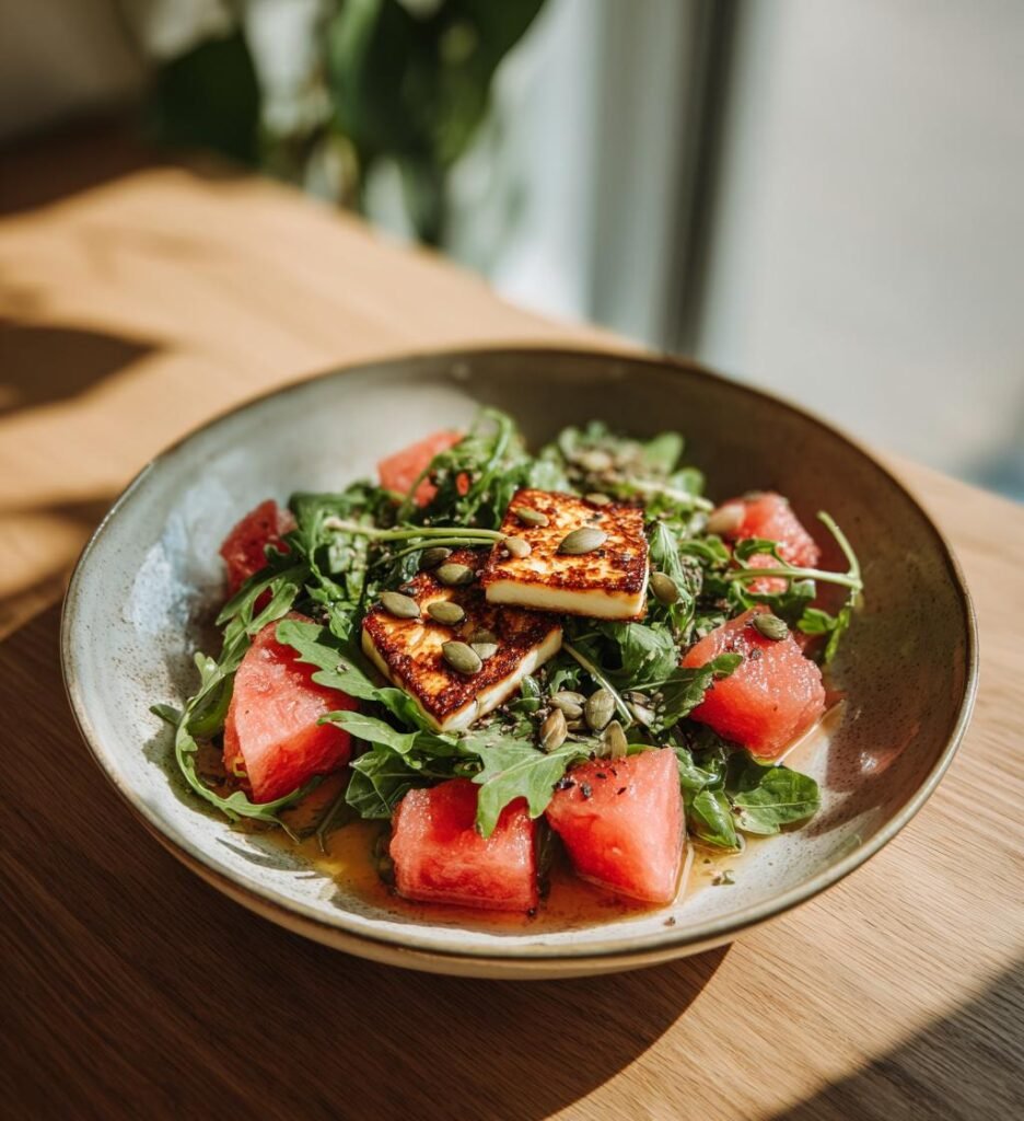 Krispig sommarsallad med halloumi och vattenmelon