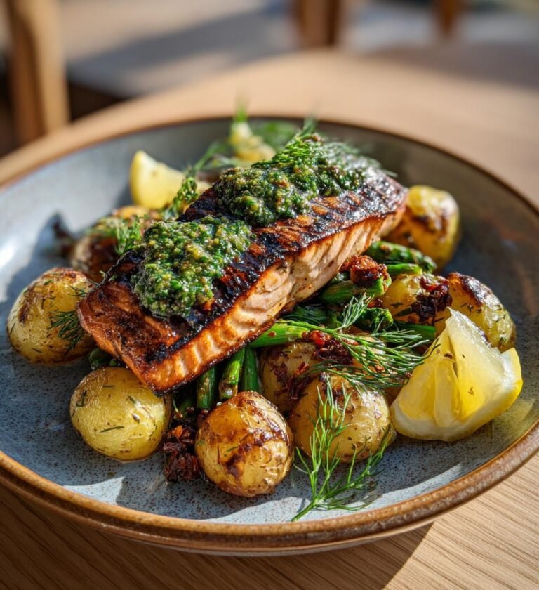 grillad lax med kall örtsås och potatis
