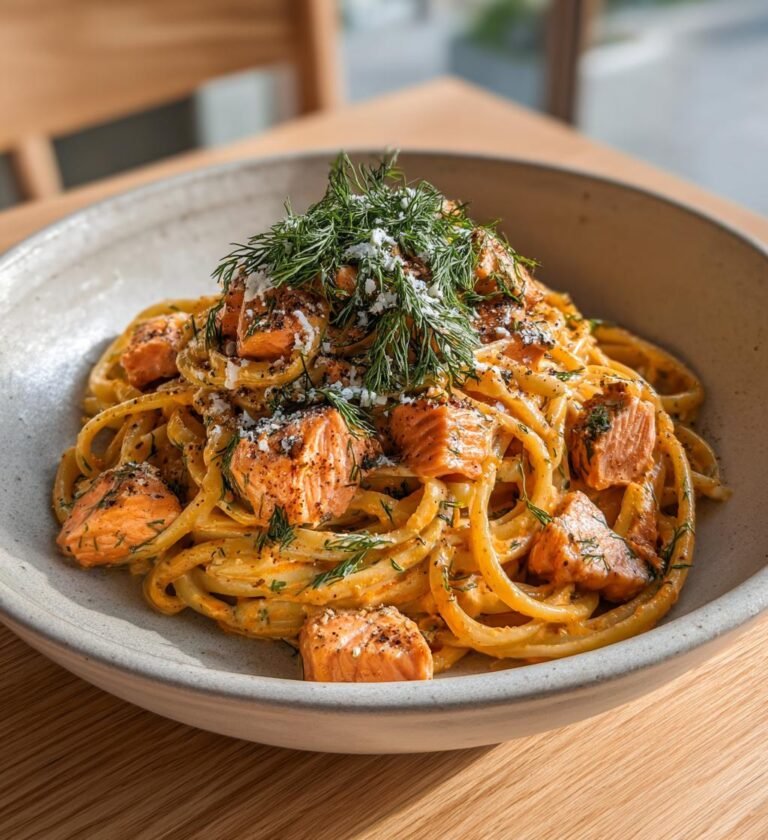Krämig laxpasta med dill och citronsås