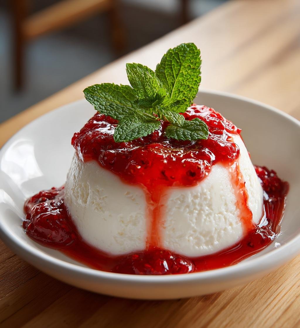 Jordgubbspannacotta med hallonkoulis och mynta – Perfekt och Enkel Dessert