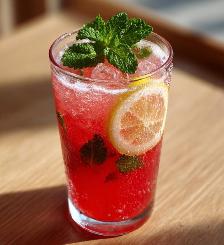 Iskall hallonlemonad med mynta och citron