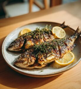 Grillad hel fisk med citron och örter