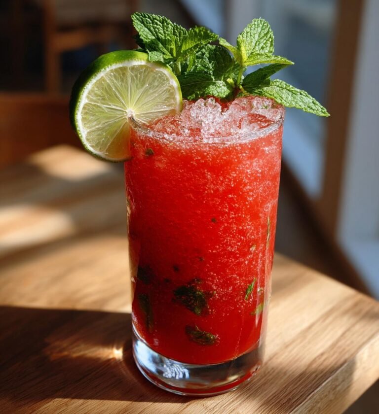 Iskall jordgubbsdaiquiri med lime och mynta