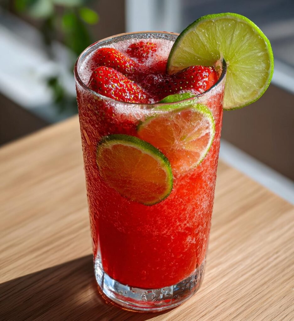 somrig drink med jordgubbar och lime