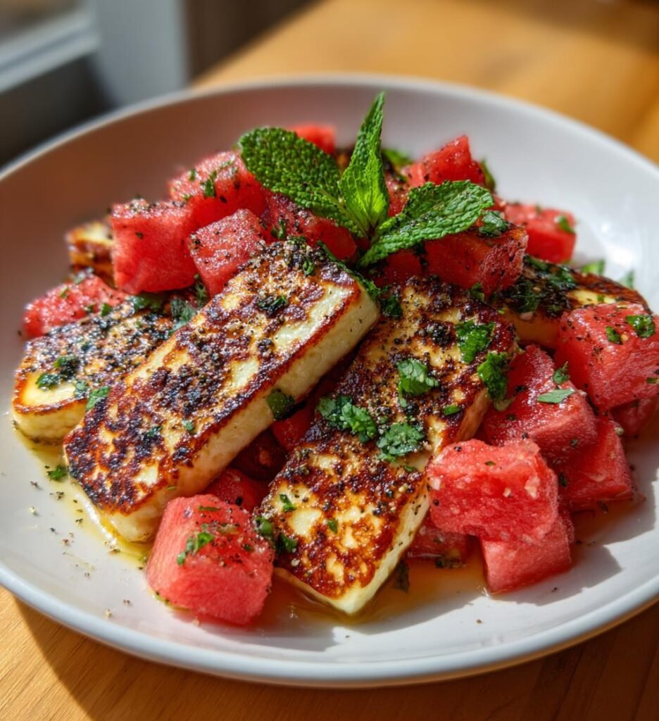 Grillad halloumi med vattenmelon och mynta