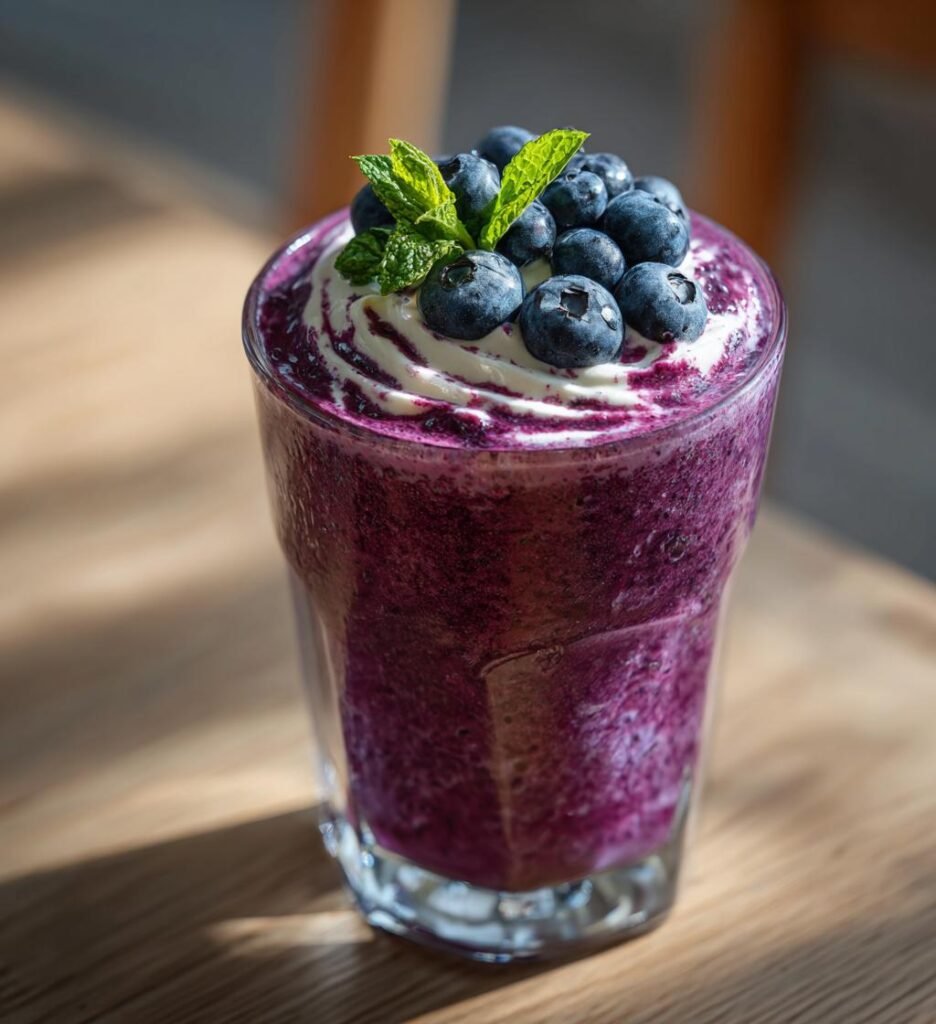 hemmagjord blåbärssmoothie med yoghurt