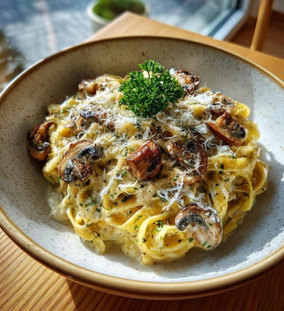 krämig svamppasta med grädde och parmesan